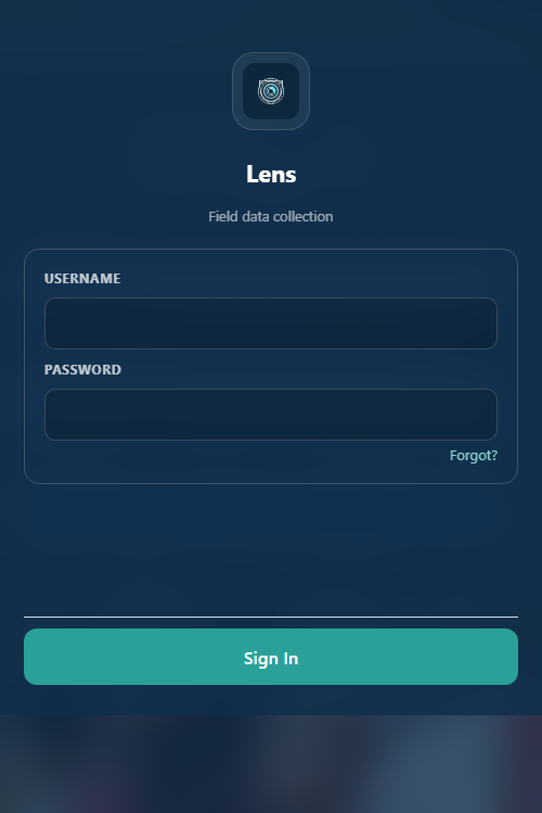 The Lens sign-in screen