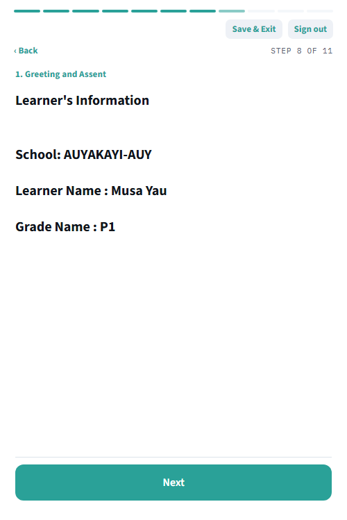 Learner details confirmation