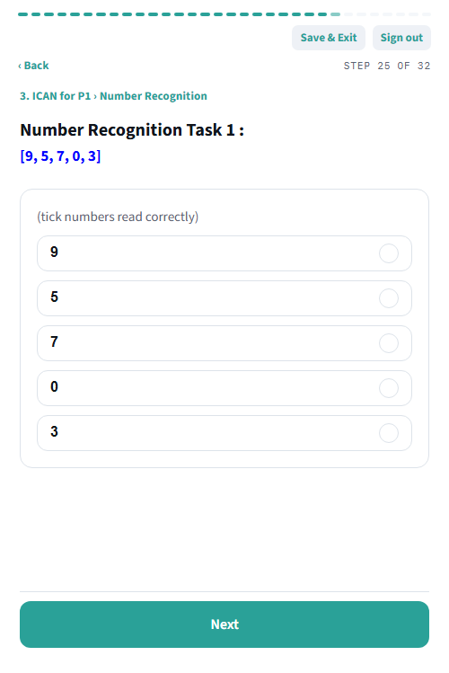 Number recognition blank