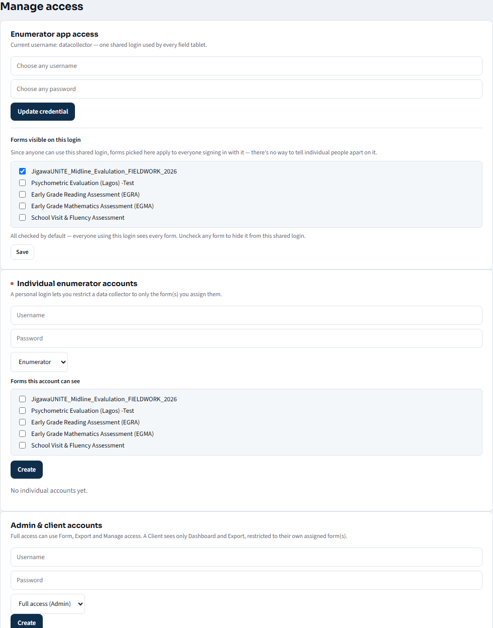 Manage access tab